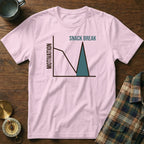 Pink t-shirt with "SNACK BREAK" and a motivation graph.