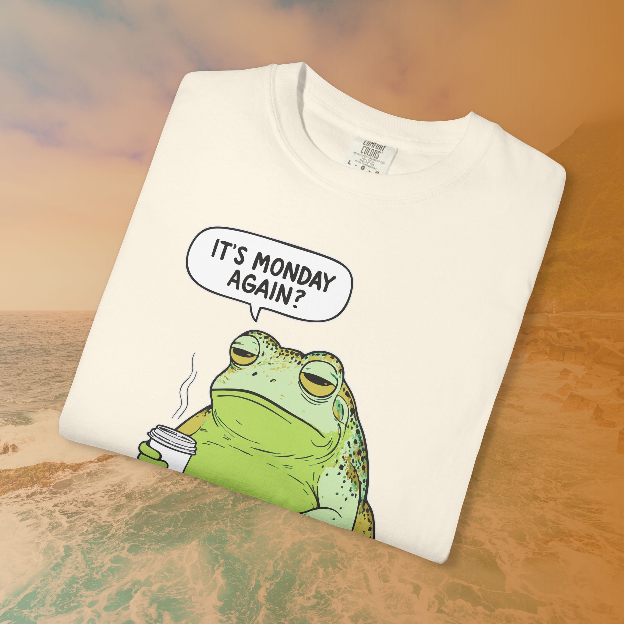 Funny Monday Frog Coffee Shirt | It's Monday Again Slogan Tee