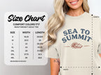 Comfort Colors 1717 heavyweight adult tee size chart with width and length.