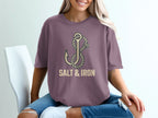 T-shirt with anchor and rope graphic, text "SALT & IRON".