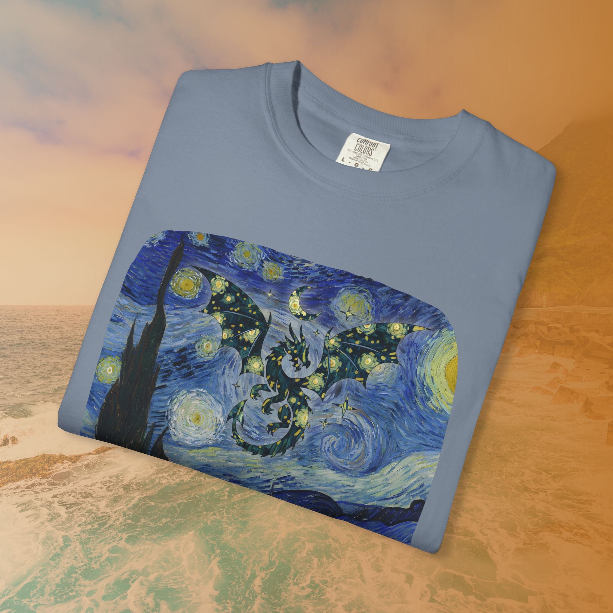 Dragon in Starry Night T-Shirt | Van Gogh Fantasy Art Graphic Tee | Aesthetic Fine Art Dragoncore Mythical Gift