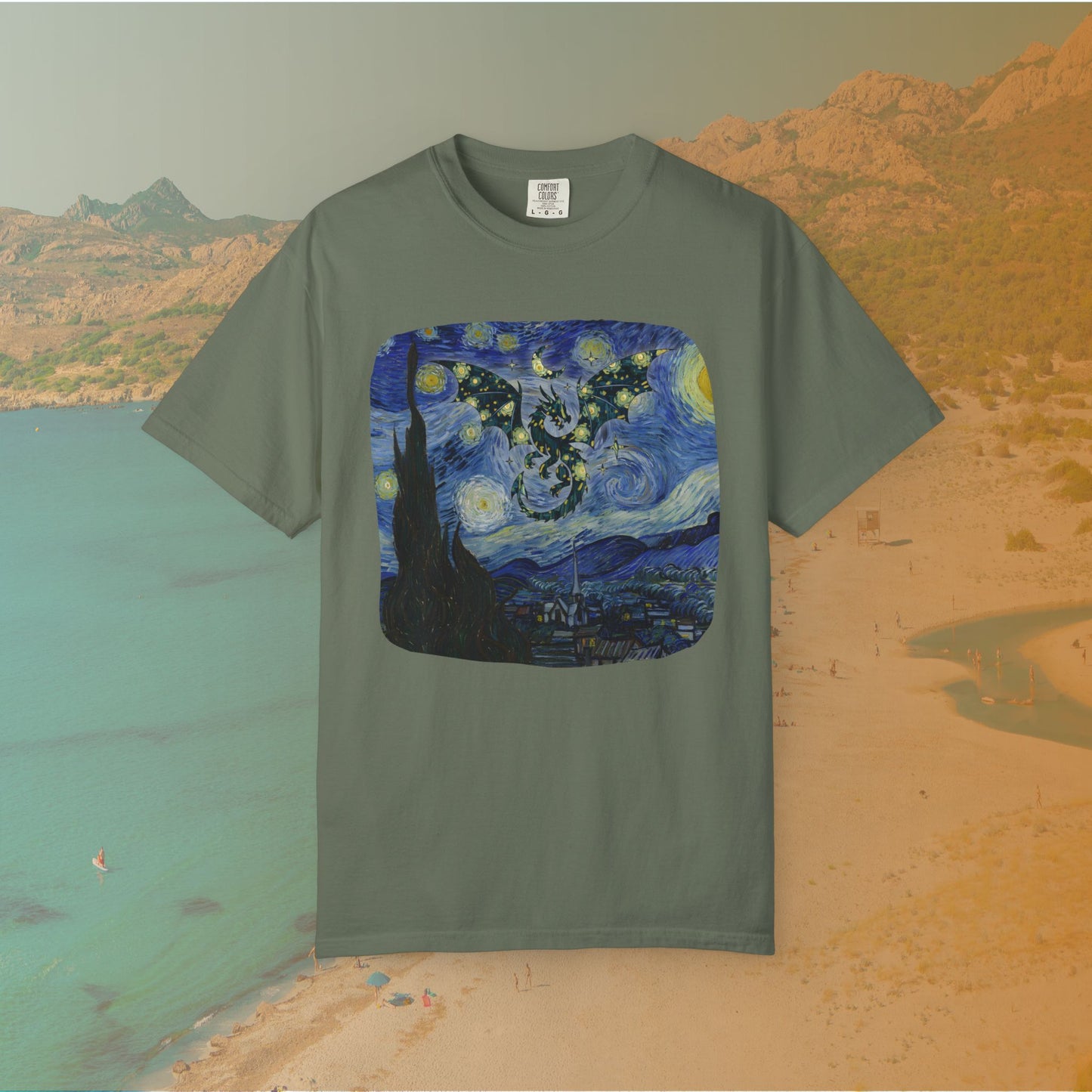Dragon in Starry Night T-Shirt | Van Gogh Fantasy Art Graphic Tee | Aesthetic Fine Art Dragoncore Mythical Gift