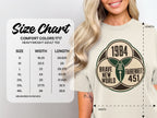 Comfort Colors 1717 heavyweight adult tee size chart with width and length measurements.
