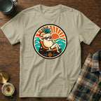 T-shirt featuring a cartoon cocktail with pineapple relaxing on a beach chair.