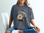 T-shirt with compass, fishing rod, and trout graphic.