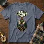 T-shirt with elk graphic and "Wilderness Awaits" text.