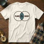 White t-shirt with a Venn diagram graphic reading "Plans", "Not Today", and "Energy".