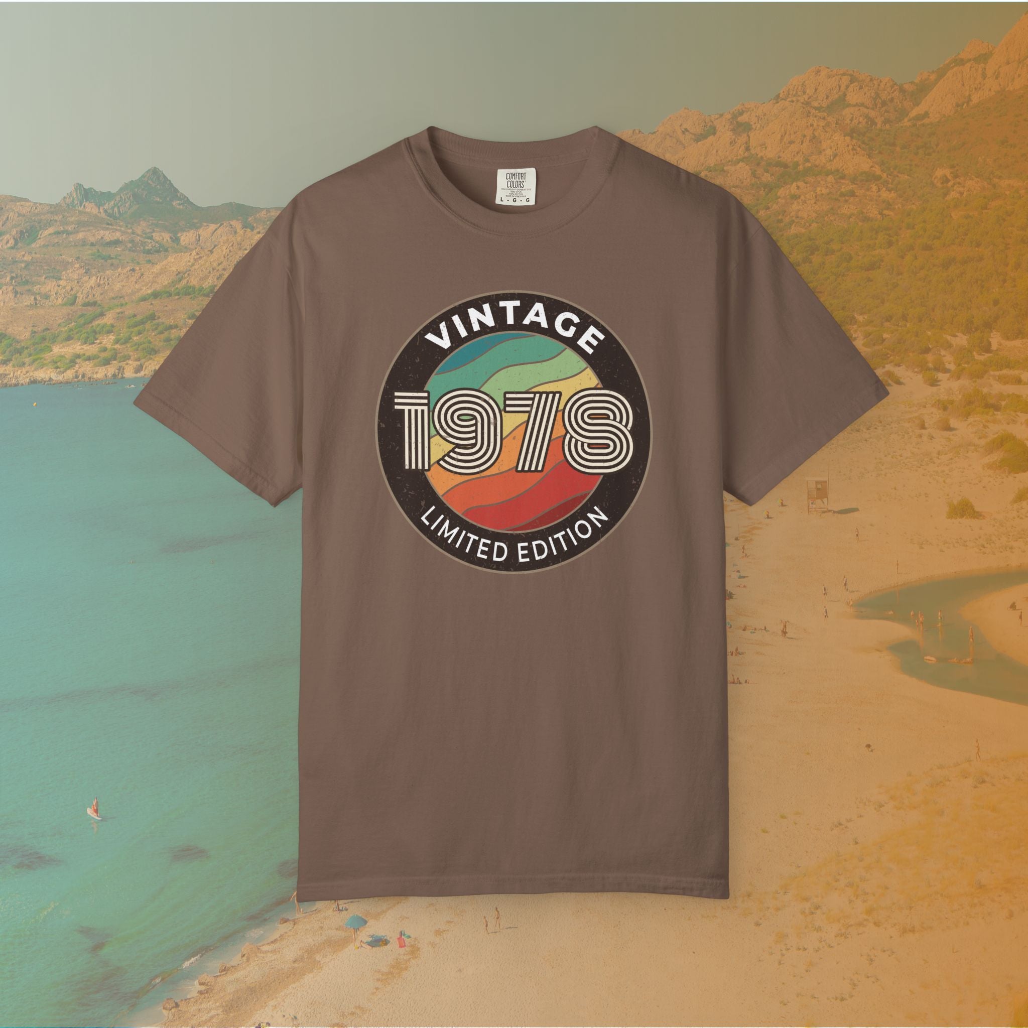 Brown Retro-style circular graphic featuring the year 1978 in a bold, lined font over a distressed, multi-colored wavy background. The outer border reads "VINTAGE" at the top and "LIMITED EDITION" at the bottom. 