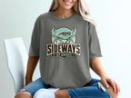 T-shirt graphic with a crab wearing sunglasses and text "SIDEWAYS BY CHOICE".