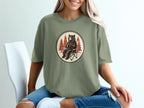 Illustration of a bear sitting in a camping chair holding a mug, with pine trees.