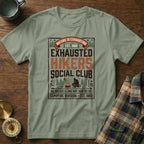 Exhausted Hikers Social Club t-shirt with campfire and text.