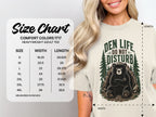 Comfort Colors 1717 Heavyweight Adult Tee size chart with bear graphic "Den Life Do Not Disturb".