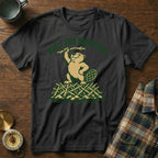Black t-shirt with a beaver holding a stick and the text "BUILT THIS DAM MYSELF".