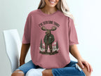 Graphic of moose with text "I'VE SEEN SOME THINGS" on rose shirt.