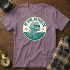 Purple t-shirt with jellyfish graphic and text "NO SPINE, NO PROBLEM".