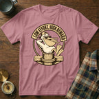Pink t-shirt with a pelican wearing sunglasses holding a fish, with text "LOW EFFORT, HIGH REWARD".