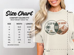 Comfort Colors 1717 heavyweight adult tee size chart with width and length measurements.