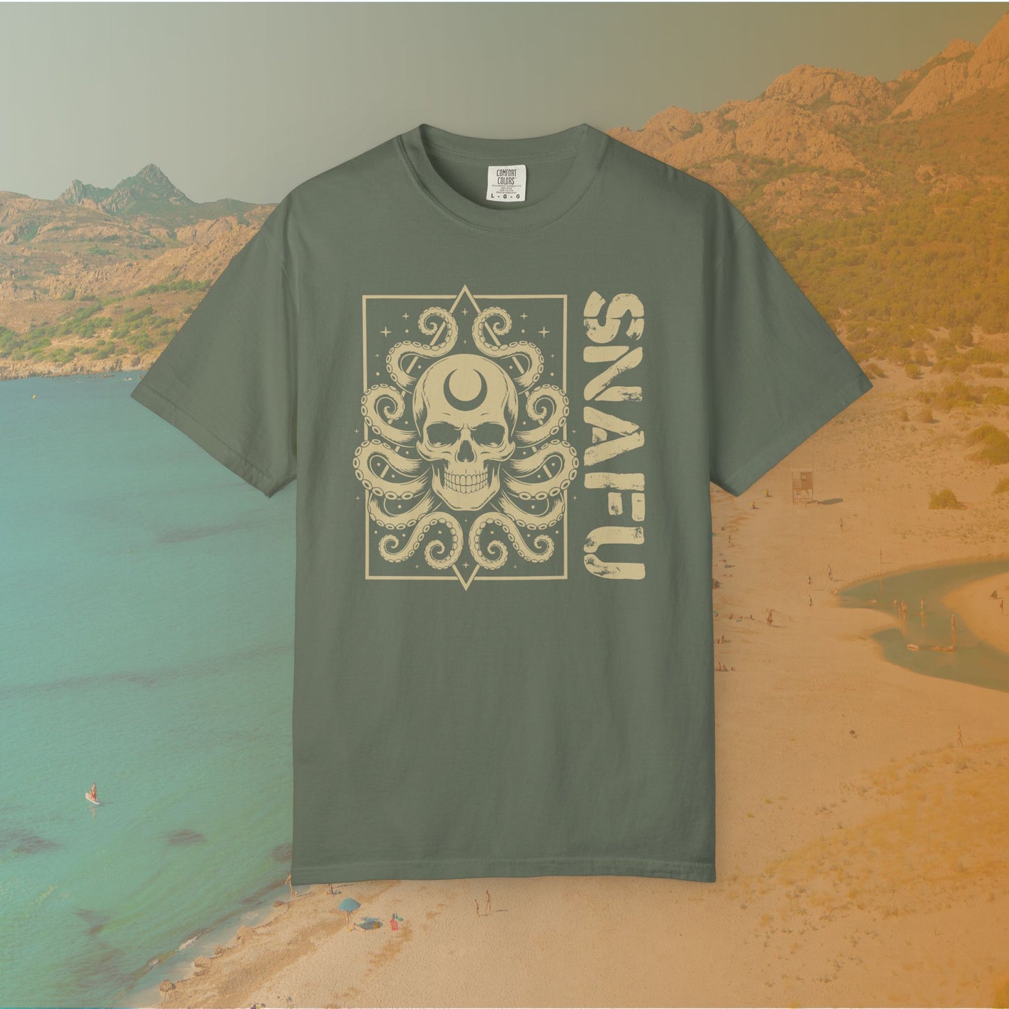 SNAFU Octopus Skull T-Shirt | Cosmic Horror Lovecraftian Grunge Graphic Tee | Military Slang Apparel