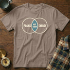 Brown t-shirt with Venn diagram graphic "Plans", "Not Today", "Energy"