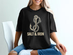Black t-shirt with anchor and rope graphic and "SALT & IRON" text.