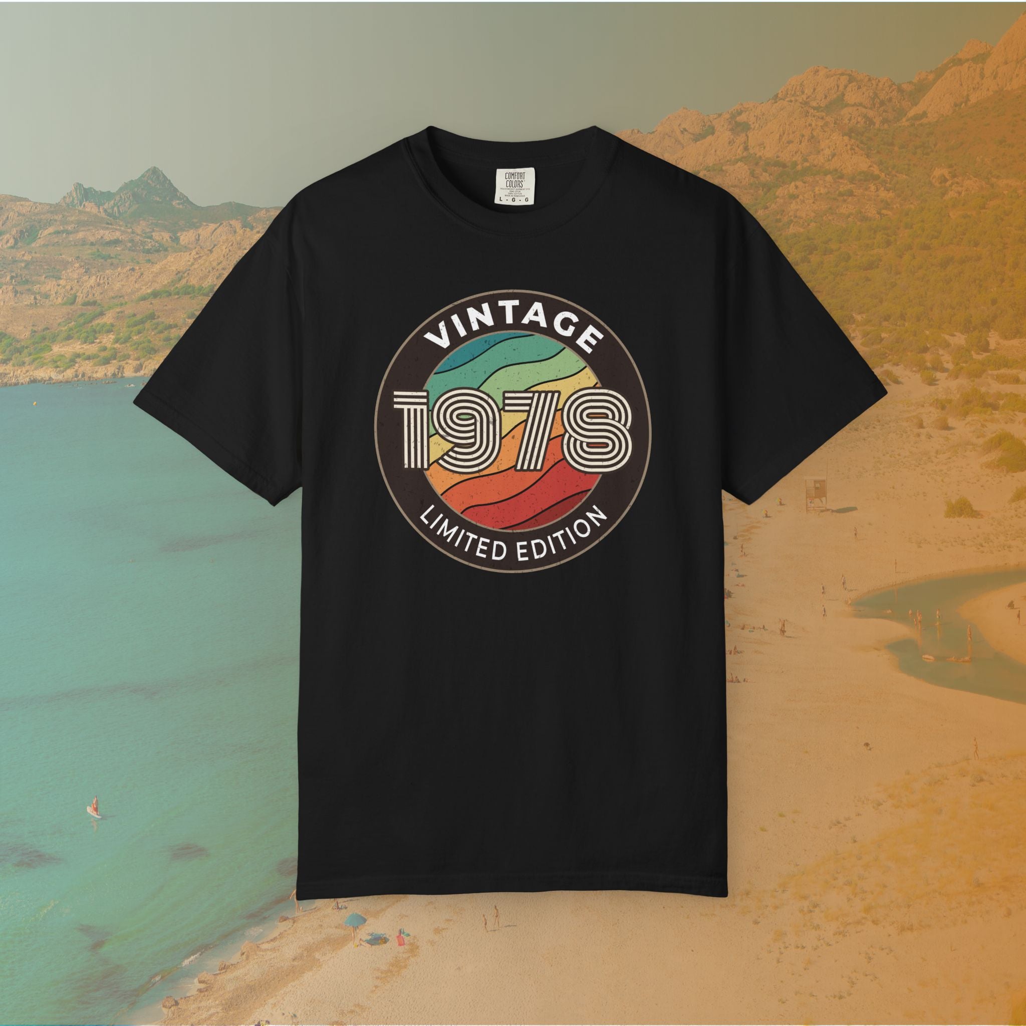 Black Retro-style circular graphic featuring the year 1978 in a bold, lined font over a distressed, multi-colored wavy background. The outer border reads "VINTAGE" at the top and "LIMITED EDITION" at the bottom. 