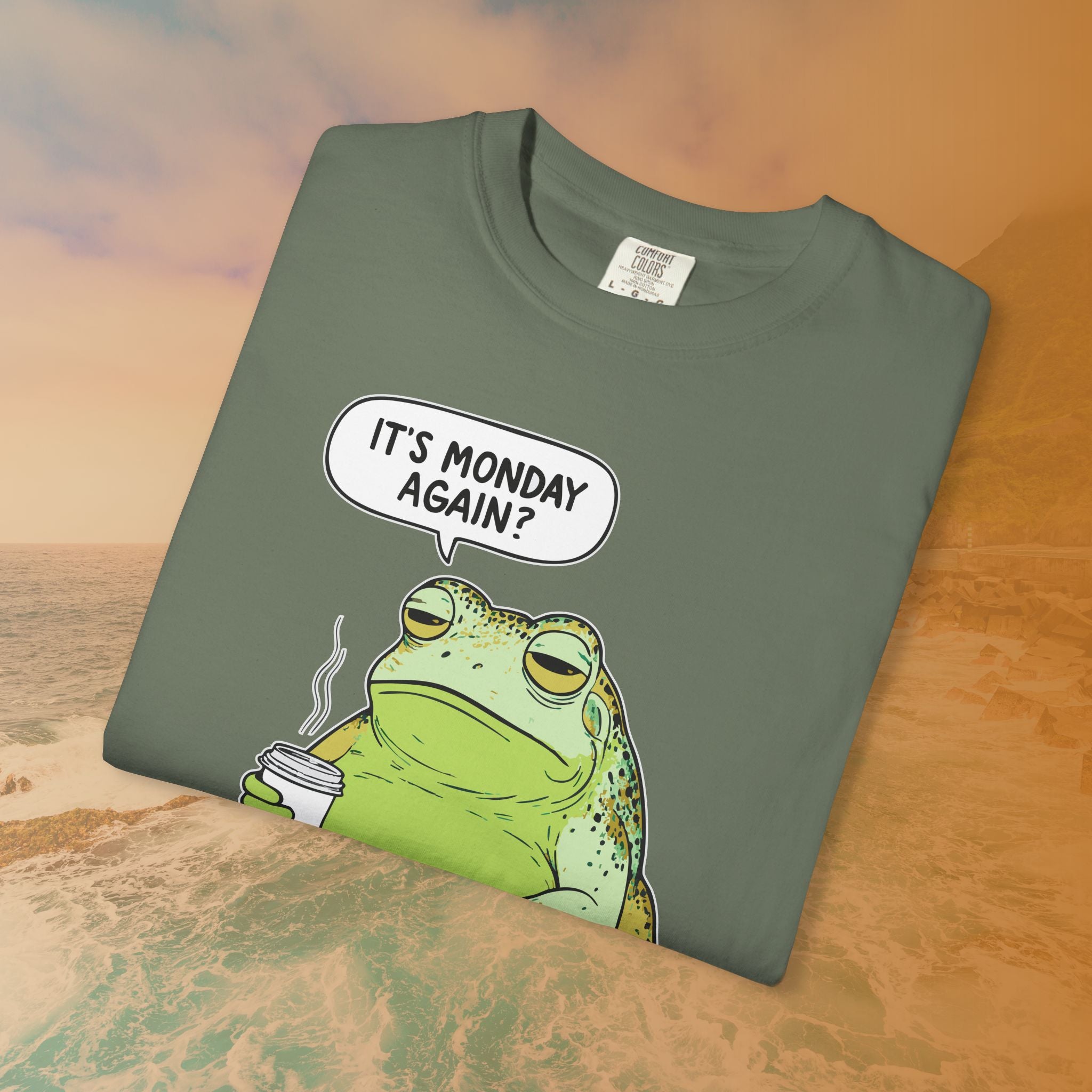 Funny Monday Frog Coffee Shirt | It's Monday Again Slogan Tee