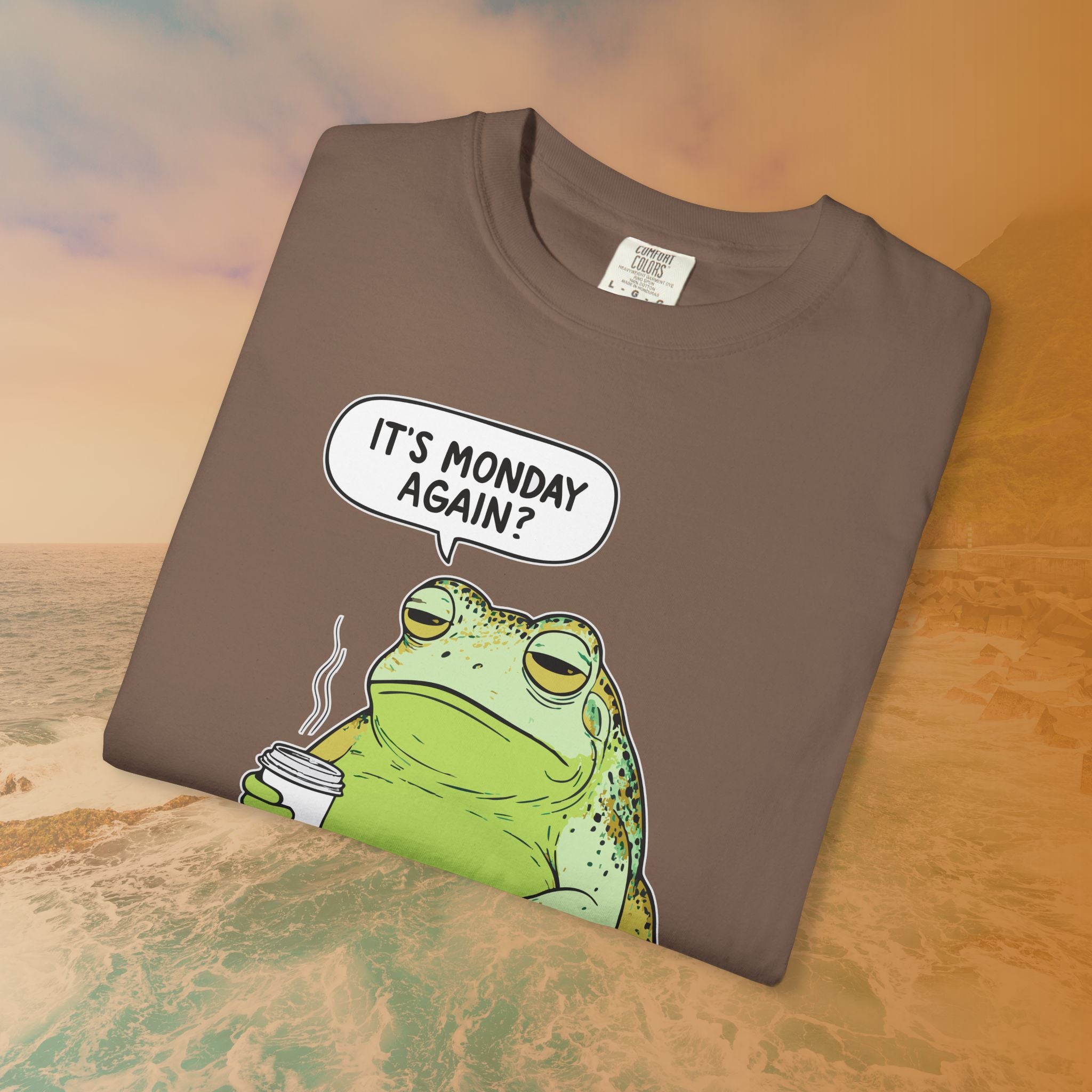 Funny Monday Frog Coffee Shirt | It's Monday Again Slogan Tee