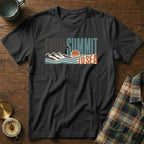 Black t-shirt with "FROM SUMMIT TO SEA" graphic and mountain and wave design.