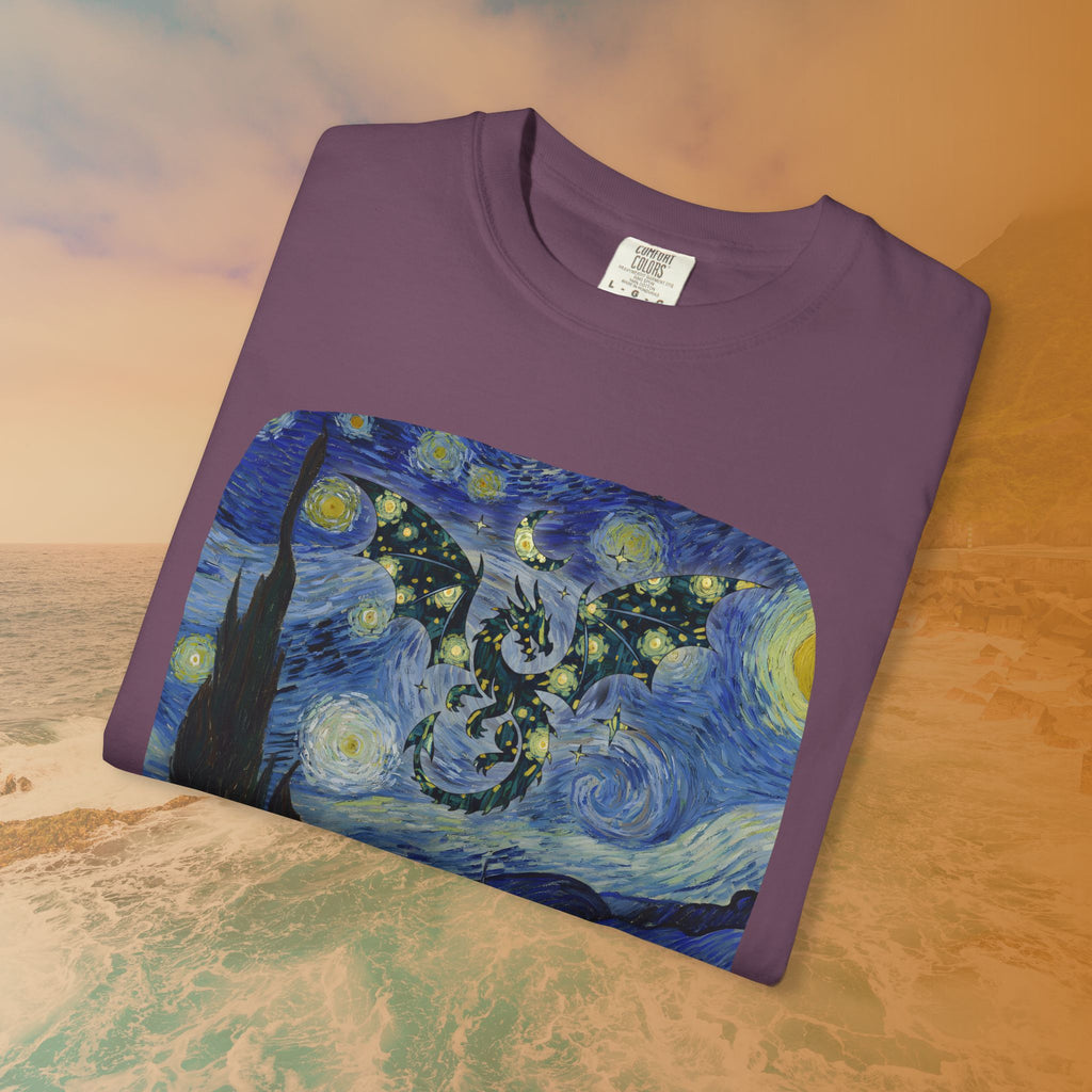 Dragon in Starry Night T-Shirt | Van Gogh Fantasy Art Graphic Tee | Aesthetic Fine Art Dragoncore Mythical Gift