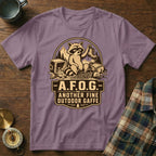 T-shirt with raccoon graphic and text "A.F.O.G. Another Fine Outdoor Gaffe".