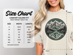 Comfort Colors 1717 adult tee size chart with width and length measurements in inches.