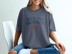 Grey t-shirt with "SEA TO SUMMIT" text and an orange mountain and wave graphic.