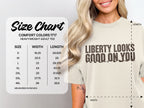 Comfort Colors 1717 size chart for heavyweight adult tees, listed in inches.