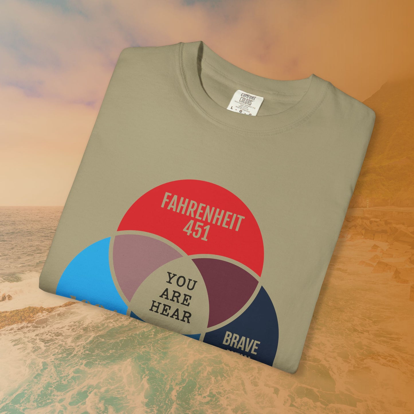 Dystopian Novels Venn Diagram T-Shirt | 1984, Fahrenheit 451, Brave New World Literary Tee