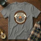 Gray t-shirt with "Survived an Adult Conversation" badge design.
