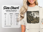 Comfort Colors 1717 heavyweight adult tee size chart with width and length measurements.