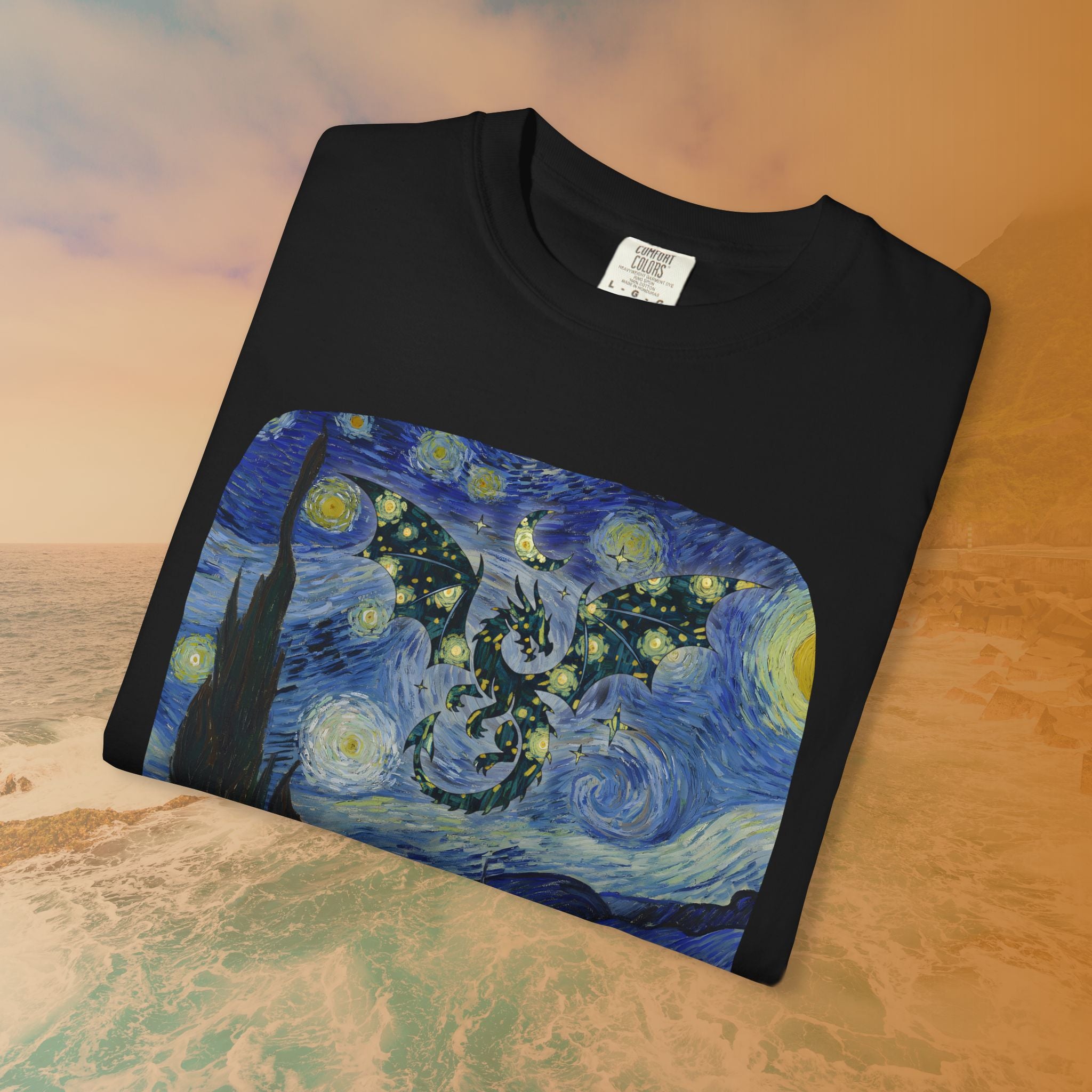 Dragon in Starry Night T-Shirt | Van Gogh Fantasy Art Graphic Tee | Aesthetic Fine Art Dragoncore Mythical Gift