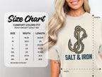 Size chart for Comfort Colors 1717 heavyweight adult tee with measurements.