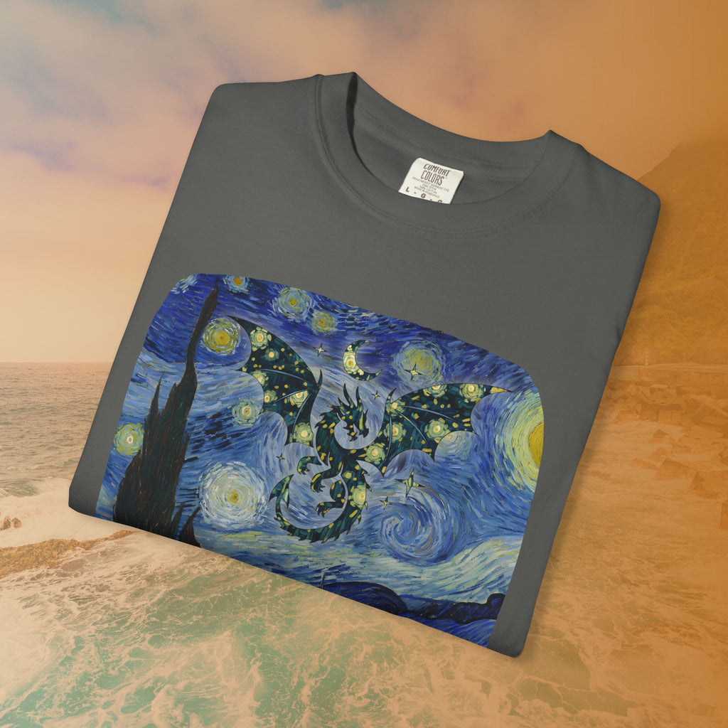 Dragon in Starry Night T-Shirt | Van Gogh Fantasy Art Graphic Tee | Aesthetic Fine Art Dragoncore Mythical Gift