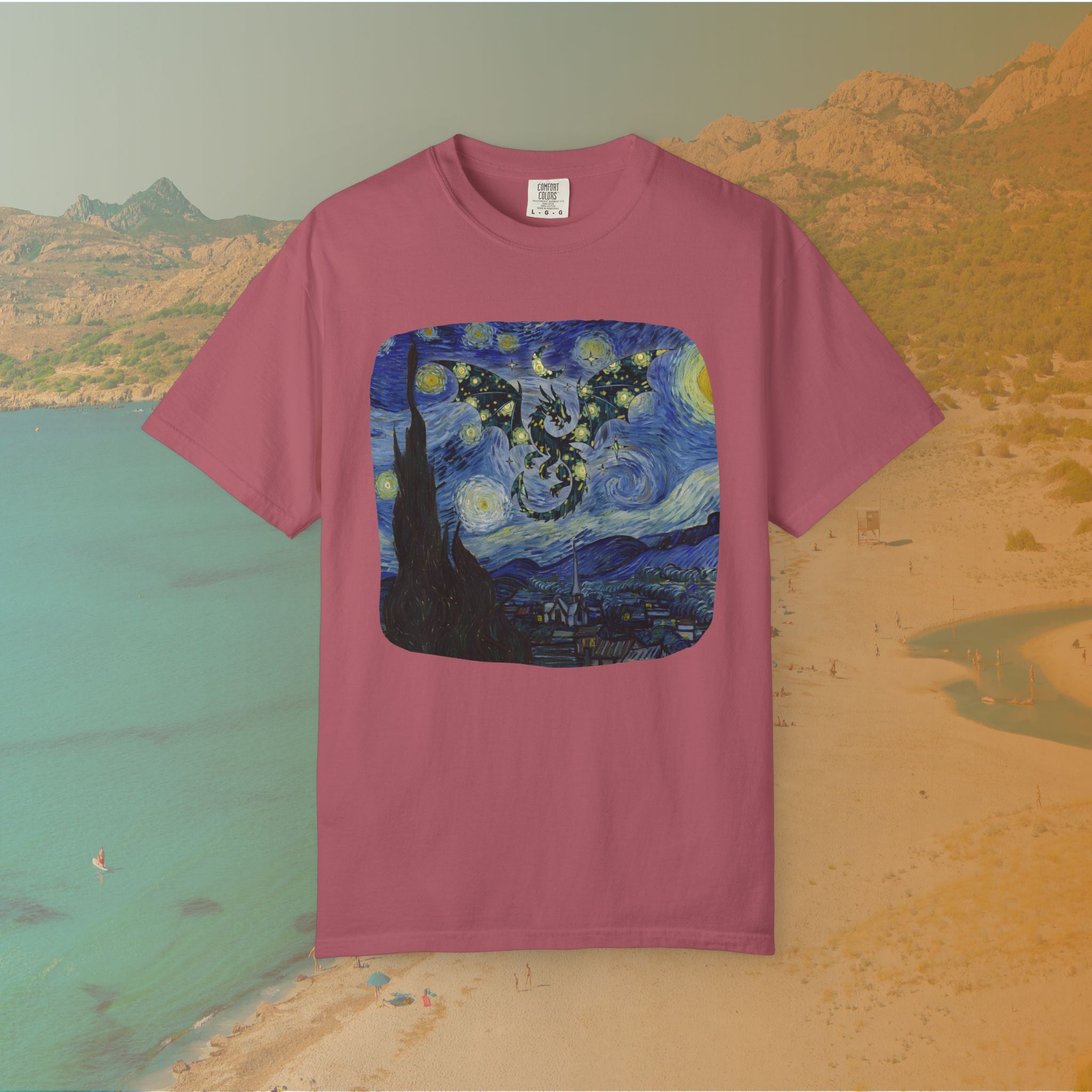 Dragon in Starry Night T-Shirt | Van Gogh Fantasy Art Graphic Tee | Aesthetic Fine Art Dragoncore Mythical Gift