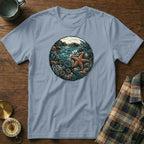 Light blue t-shirt with circular marine life graphic featuring a starfish and ocean.
