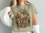 Raccoon holding a boot with text "A.F.O.G. Another Fine Outdoor Gaffe".