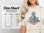 Comfort Colors 1717 heavyweight adult tee size chart with width and length measurements.