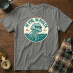 Gray t-shirt with a circular graphic of a cool jellyfish wearing sunglasses and text "NO SPINE, NO PROBLEM."