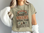 Exhausted Hikers Social Club t-shirt with nature graphic and text.