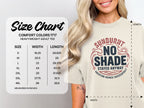 Size chart for Comfort Colors heavyweight adult tee, with shirt graphic.
