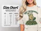 Size chart for Comfort Colors 1717 heavyweight adult tee with beaver graphic.
