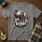 Bigfoot taking a selfie in the mountains with the text "Who's Blurry Now?".