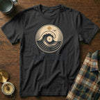 Black t-shirt with vinyl record wave graphic and text "COASTLINE FREQUENCY".