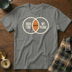 Grey t-shirt with Venn diagram: "High Tide" and "My Plans" with "Canceled" in the overlap.